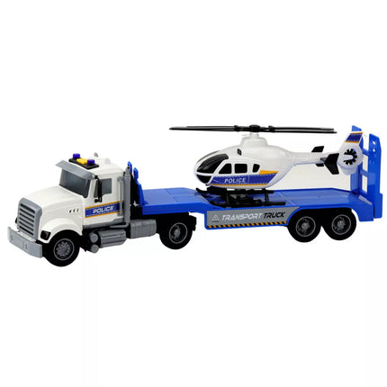 Policijos transporto sunkvežimio ir sraigtasparnio rinkinys su šviesomis ir garsu