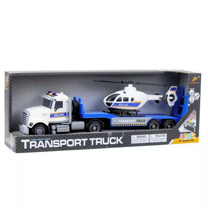 Policijos transporto sunkvežimio ir sraigtasparnio rinkinys su šviesomis ir garsu