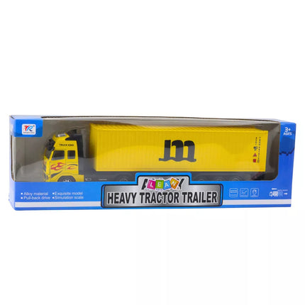 Metalinis sunkvežimis su konteineriu, geltonas, atitraukiamas