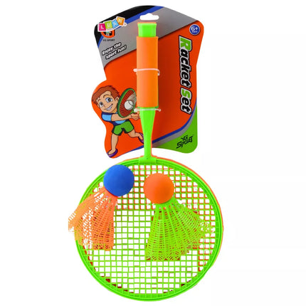 Badminton'o rakečių rinkinys: 2 raketės, 2 dideli volai ir vienas kamuolys
