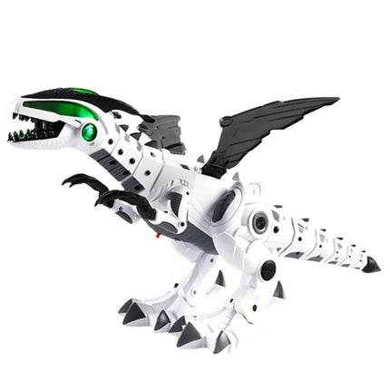 Baterijomis maitinamas robotas dinozauras su judančiais sparnais, šviesomis, garsu, baltas