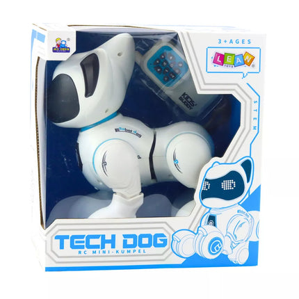 Interaktyvus robotas šuo su nuotolinio valdymo pultu, šviesos ir garso efektais, baltos ir mėlynos spalvos