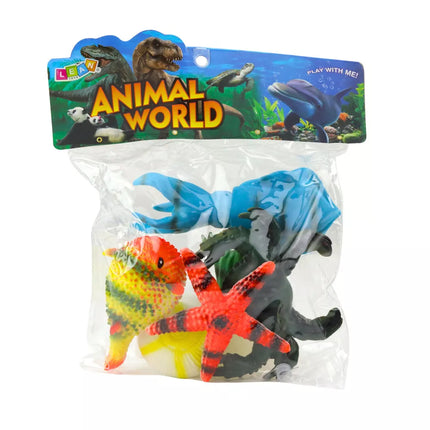 Figūrėlių Rinkinys Jūros Gyvūnai Krabas Jūrų Žvaigždė Kalmaras Amonitas 5vnt.