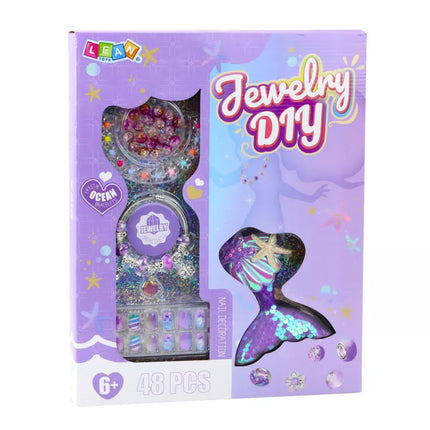 Grožio rinkinys, papuošalai, apyrankė, karoliukai, plaukų segtukas, undinėlės uodega, 48 vnt.