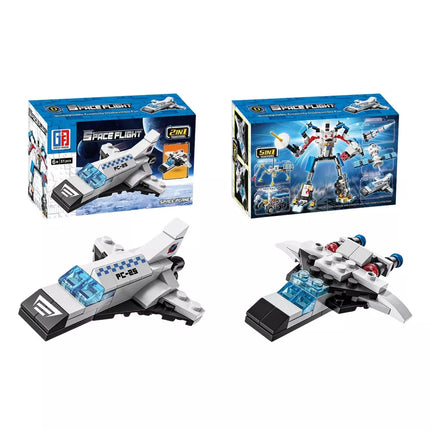 Statybinės plytos "Space" rinkinys: raketos, antenos, robotai 2in1, 44-54 vnt.