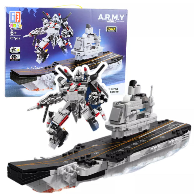 Statybinės Plytos Laivas Lėktuvnešis Robotas 2in1 737 vnt.