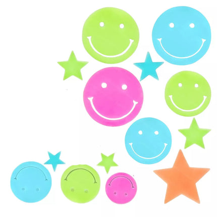 Fluorescencin&#283;ios lipdukai sienoms "Happy Faces" ir &#382;vaig&#382;d&#361;t&#279;s, spalvoti, 10 vnt.