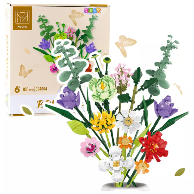 Konstruktorius – dekoratyvinė spalvingų gėlių puokštė, 836 vnt.