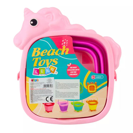 Sulankstomas silikoninis paplūdimio kibiras Vienaragis Rožinis