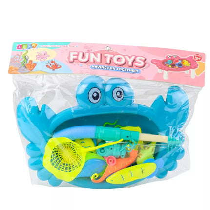 Žvejybos rinkinys: Krabo stalas, 10 žuvyčių, meškerė, sietelis, mėlynas