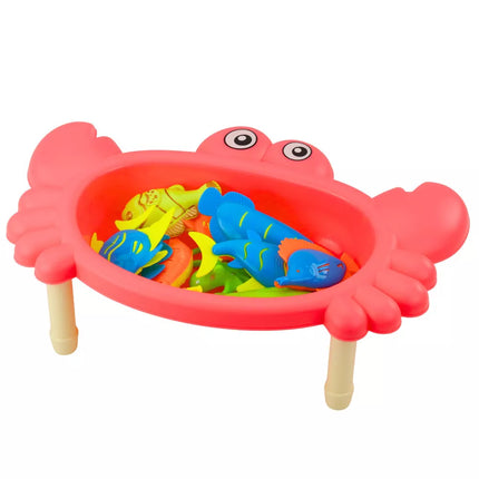 Žvejybos rinkinys: Krabų stalas, 10 žuvyčių, meškerė, sietelis, rožinis