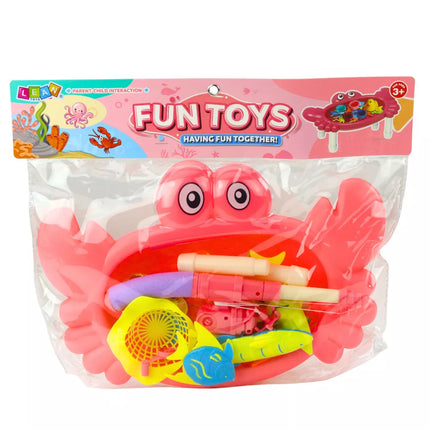 Žvejybos rinkinys: Krabų stalas, 10 žuvyčių, meškerė, sietelis, rožinis