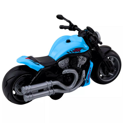 Žaislinis motociklas su baterijomis, variklio garsais, šviesomis, mėlynas
