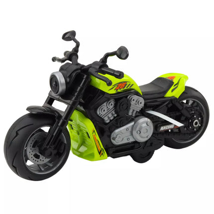 Žaislinis motociklas su baterijomis, šviesomis ir garsais, žalias