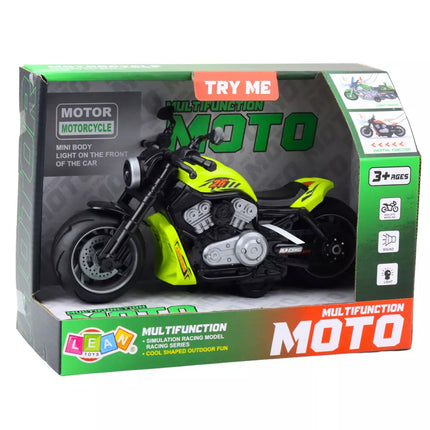 Žaislinis motociklas su baterijomis, šviesomis ir garsais, žalias