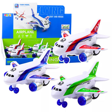 Baterijomis maitinamas keleivinis lėktuvas su šviesomis, garsais ir važiavimo funkcija