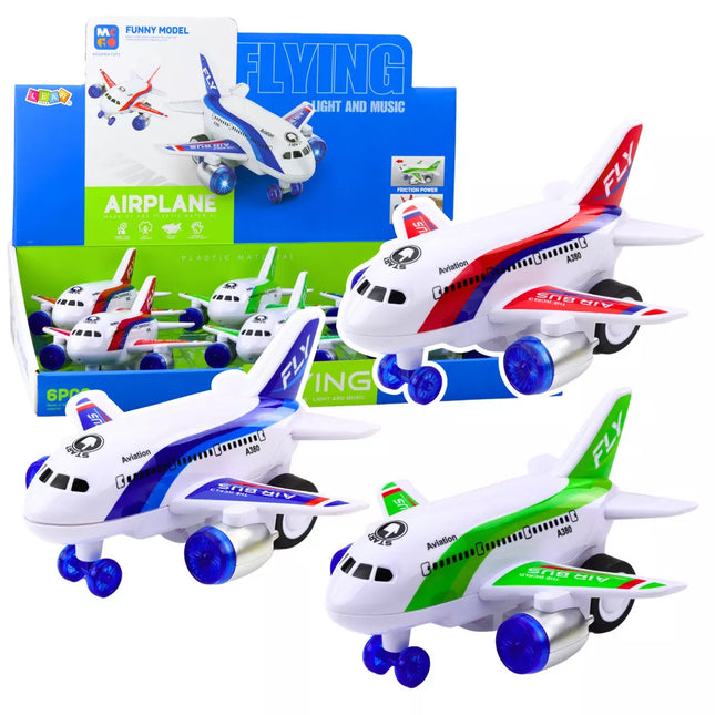 Baterijomis maitinamas keleivinis lėktuvas su šviesomis, garsais ir važiavimo funkcija