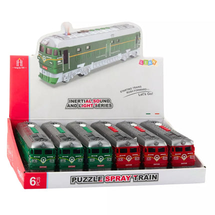 Žaislinis traukinukas, šviesos efektai, garsai, melodijos, švieselės, vandens garai