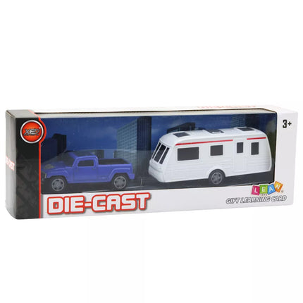 Metalinio automobilio su kemperio priekaba rinkinys mėlynas