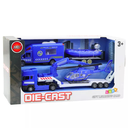 Policijos gelbėjimo automobilis, valtis, sunkvežimis, sraigtasparnis, mėlynas rinkinys