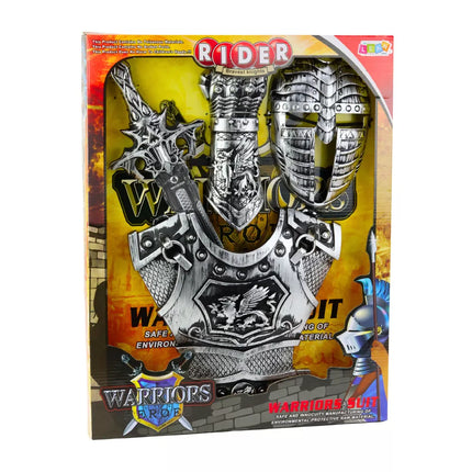 Didelis riterio rinkinys: kaukė, šarvai, kardas, apsauga, sidabro spalvos