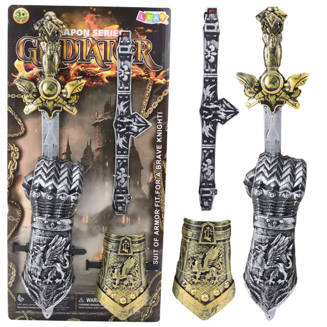 Riterio komplektas: gladiatoriaus kardas, apsaugos, diržas, dekoruotas