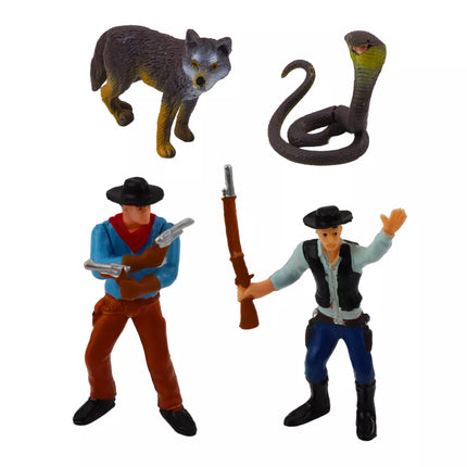 Kaubojų rinkinys: figūrėlės, laukiniai Vakarai, kaubojus, valtis, patranka