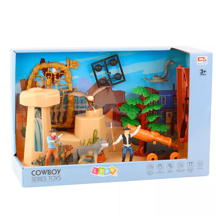 Kaubojų rinkinys: figūrėlės, laukiniai Vakarai, kaubojus, valtis, patranka