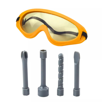 Vaikiškas smūginis gręžtuvas, 4 keičiami antgaliai, akiniai, geltonas