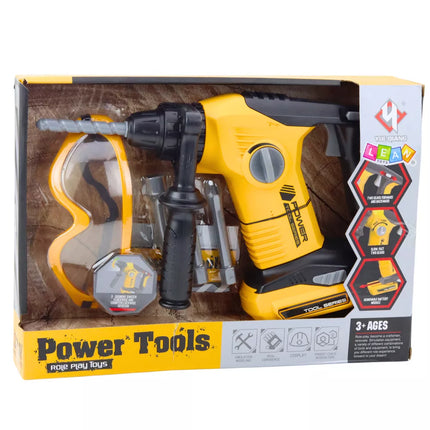 Vaikiškas smūginis gręžtuvas, 4 keičiami antgaliai, akiniai, geltonas