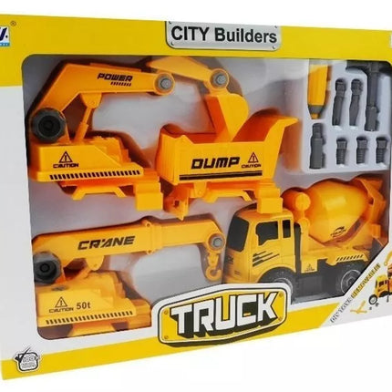 Transporto priemonių rinkinys betono maišyklei ir savivarčiui atsukti