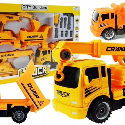 Transporto priemonių rinkinys betono maišyklei ir savivarčiui atsukti