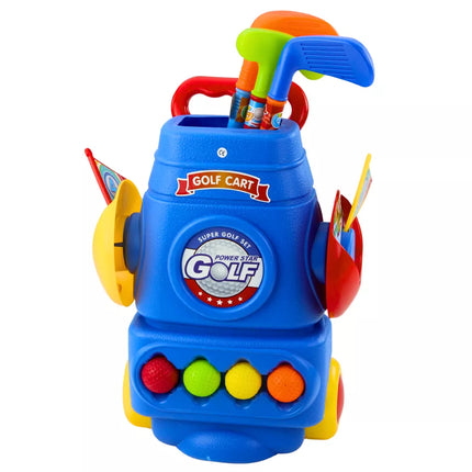 Golfo rinkinys: vežimėlis, 3 lazdos, 2 vėliavėlės, 4 kamuoliukai