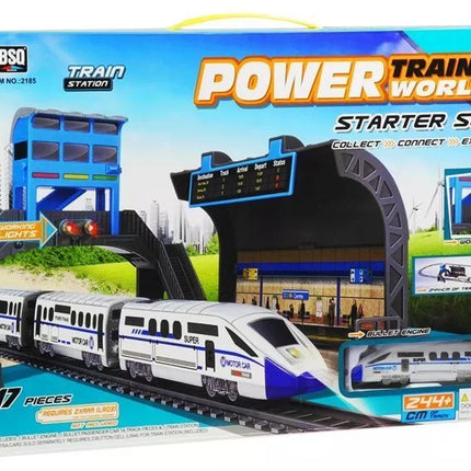 Traukinys „Commuter Train“ 244 cm Baterijos + Geležinkelio stotis + Vagonas