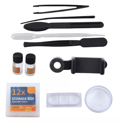 Mokslo edukacinis mikroskopo rinkinys, 1200x padidinimas, telefono laikiklis