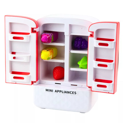Žaislinis šaldytuvas vaikams, vaisių sultys, švieselės, garsai, rožinis