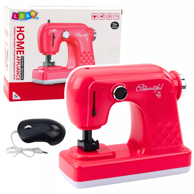 Žaislinė siuvimo mašina su pelyte vaikams, šviesiai rožinė