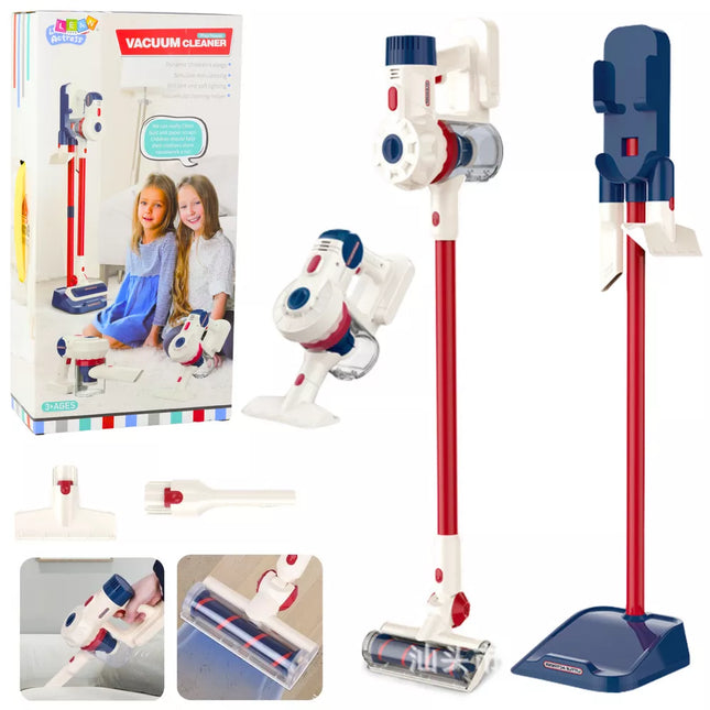 Vertikalus dulkių siurblys, valymo rinkinys vaikams, šviesos, garsai, stotis, baltas