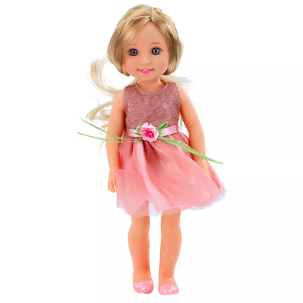Lėlė su suknele ir kaspinu, ilgais plaukais, rožinė, su šukomis, 38 cm