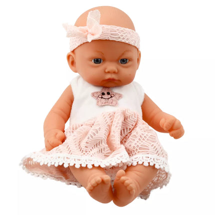 Rožinė nėriniuota suknelė kūdikiui su žvaigždės formos lankeliu