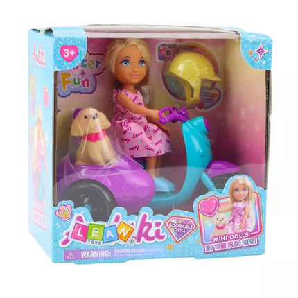 Ankiki Mini Lėlė ant triračio paspirtuko su šunimi