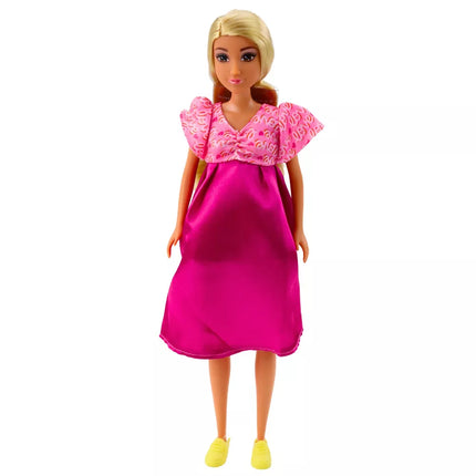 Anlily nėščia lėlė rožinė satino suknelė ilgi plaukai