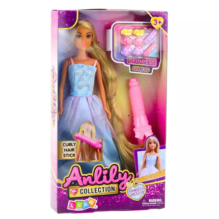 Anlily lėlės rutulinė suknelė, ilgo plaukų formavimo rinkinys su suktukais ir segtukais