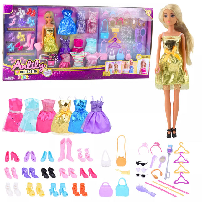 Didelis Anlily Collection mados rinkinys, lėlių drabužiai ir aksesuarai, 65 dal.