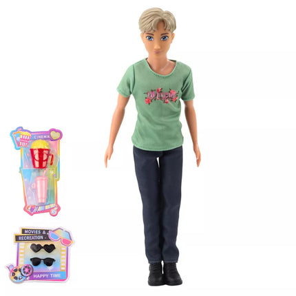 Anlily lėlių rinkinys - mergaitė su berniuko aksesuarais, akiniais ir rankine