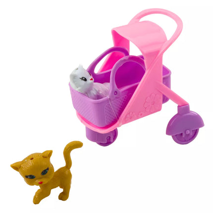 Mini lėlė su priedais Kitty vežimėlis rožinis lėlių rinkinys