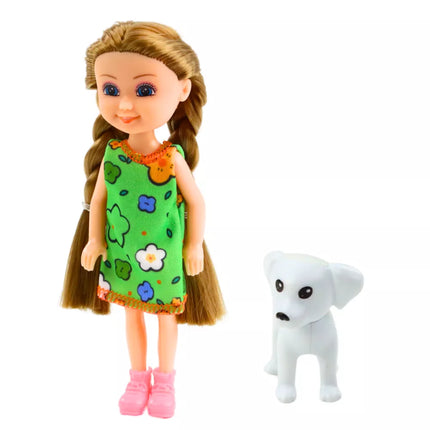Mini lėlės rinkinys su suknute ir šuniuku, 14,5 cm, įvairių modelių