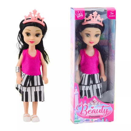 Mini princesės lėlė su karūna, spalvinga suknelė, 14 cm, įvairių modelių