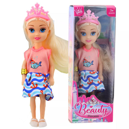 Mini princesės lėlė su karūna, spalvinga suknelė, 14 cm, įvairių modelių