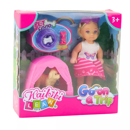 Mini lėlių rinkinys su šunimi, palapine ir aksesuarais